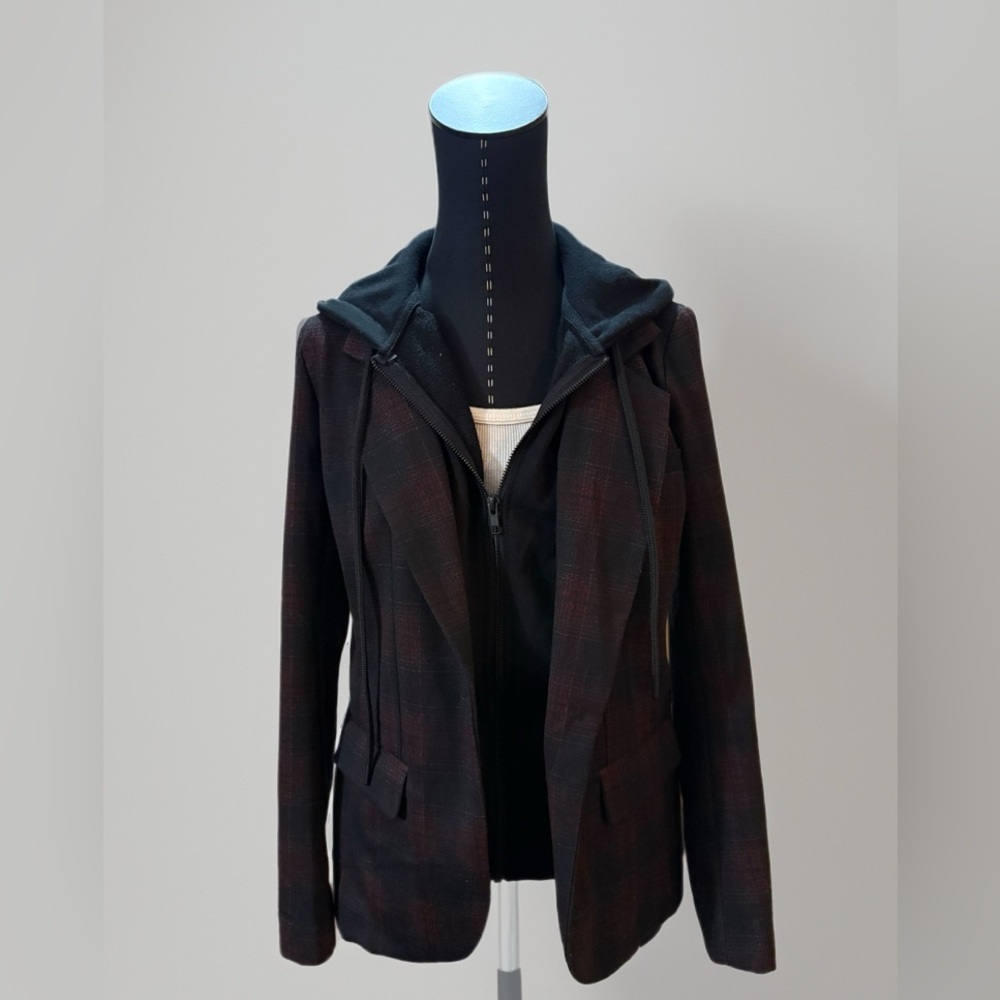 Liverpool Women's Burgundy Plaid Blazer with Hoodie - Picture 4 of 7